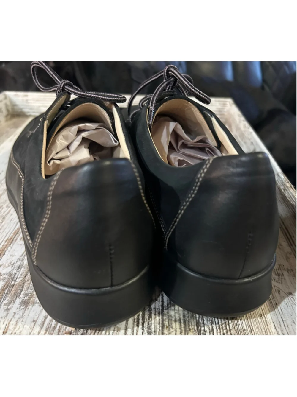 Finn Comfort Black Leather Lace-Up Comfort Shoes